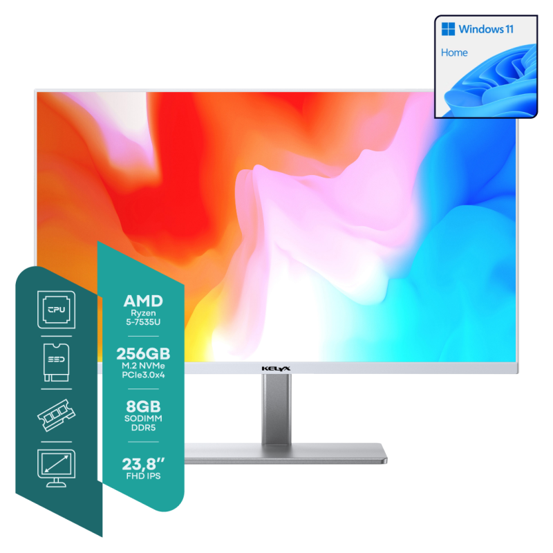 Aio Kelyx 23.8 Ryzen 5-7535U Ips Full Hd 8Gb M.2 256Gb Teclado+Mouse W11H White