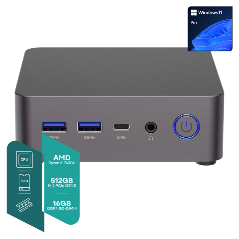 Mini Pc Kelyx Amd Ryzen 5-7430U 16G M.2 512G Win 11 Pro