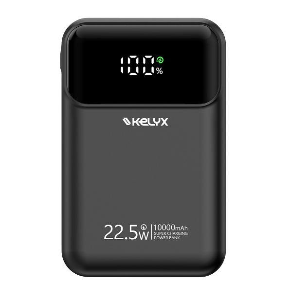 Power Bank Kelyx Mini 10000 Mha Type-C+Usb+Lightning Fast Charge 22.5W Black