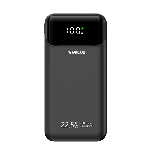 Power Bank Kelyx Slim 20000 Mha Type-C+Usb+Lightning Fast Charge 22.5W Black